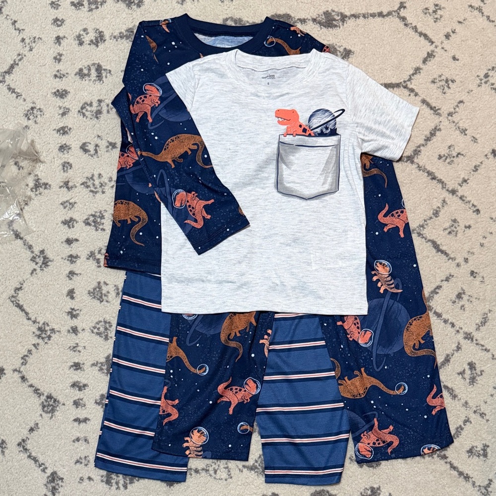 Carter's Navy, Heather Gray & Orange Dinosaur Space Pajama Set